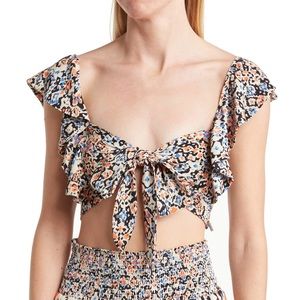 Maaji Glowy Flutter Sleeve Smocked Cover Up Crop Top